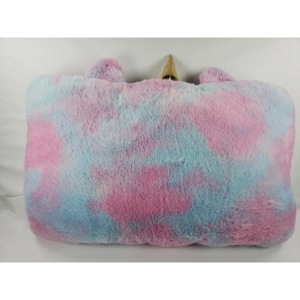 Unicorn Kids Bed Pillow Pink Blue Purple Tie Dye Fuzzy Plush Gold Horn NWT